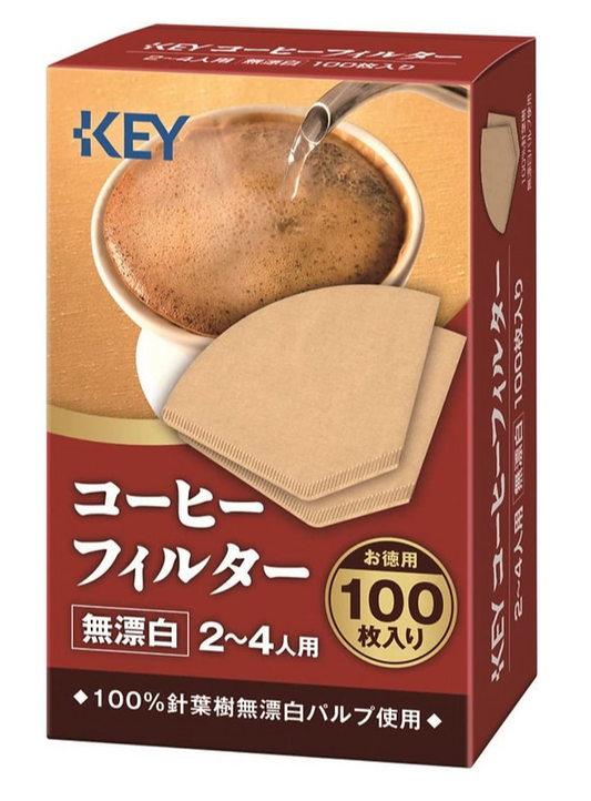 Key Coffee Unbleached Cone Coffee Filter (100 pcs) (2-4 Cup Size)