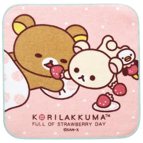 San-X Rilakkuma Korilakkuma Hand Towel (Full of Strawberry Day)